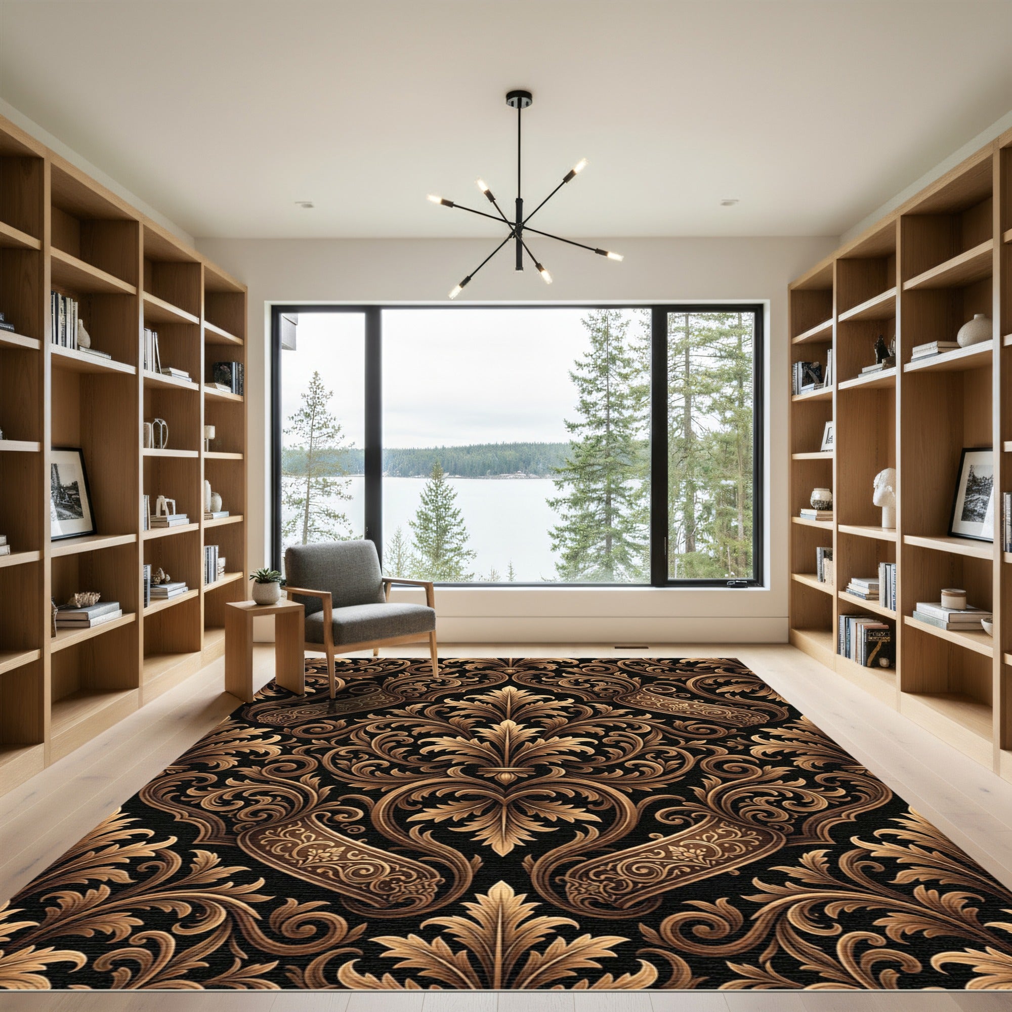 Elegant Gold Acanthus Scrollwork Rug