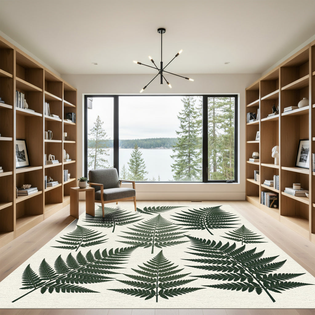 Dark Green Fern Frond Collage Rug