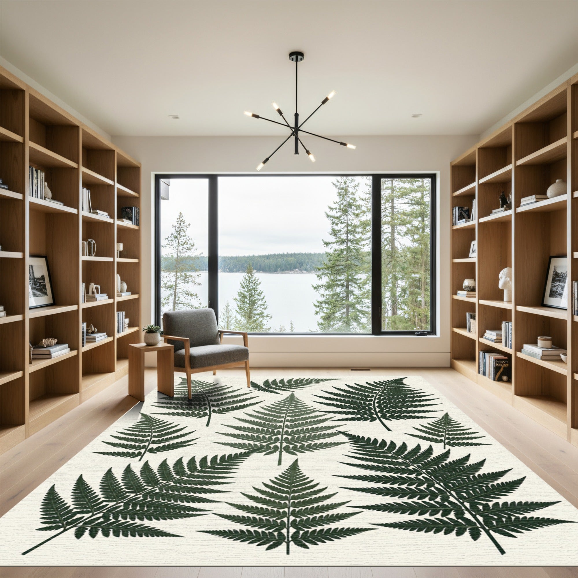 Dark Green Fern Frond Collage Rug