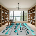 Teal Gray Drips Abstract Rug