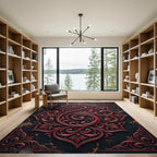 Gothic Crimson Scroll Medallion Art Rug
