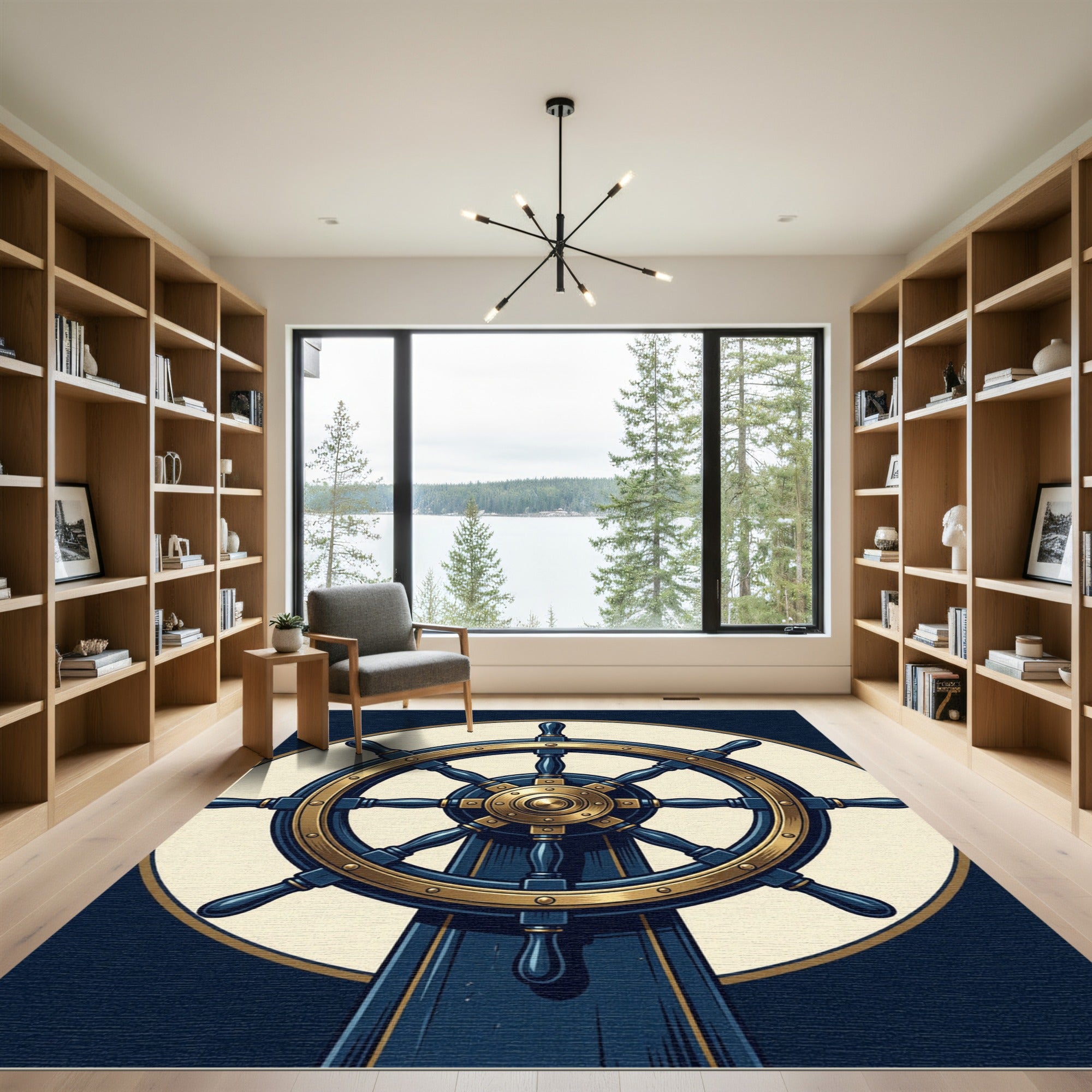 Classic Navy Gold Ship Wheel Rug