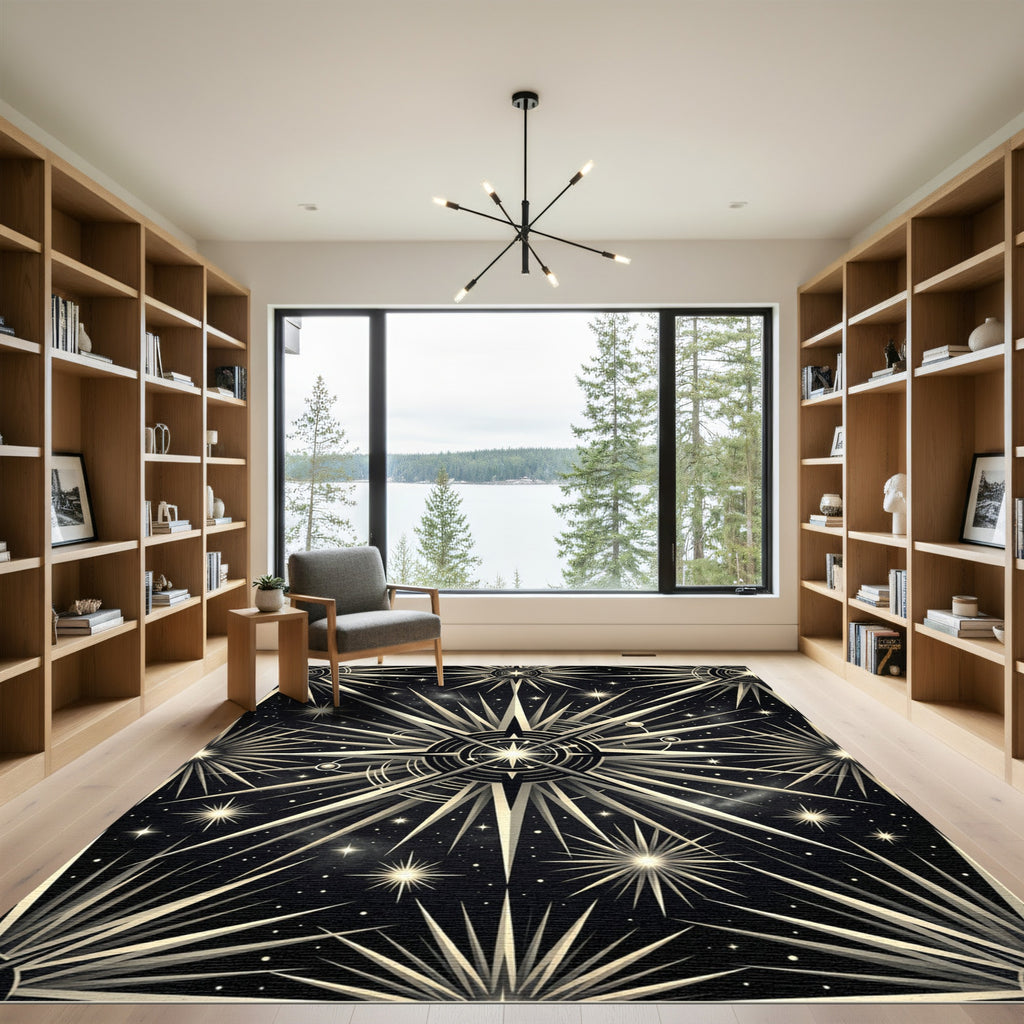 Cosmic Starburst Black And Gold Rug