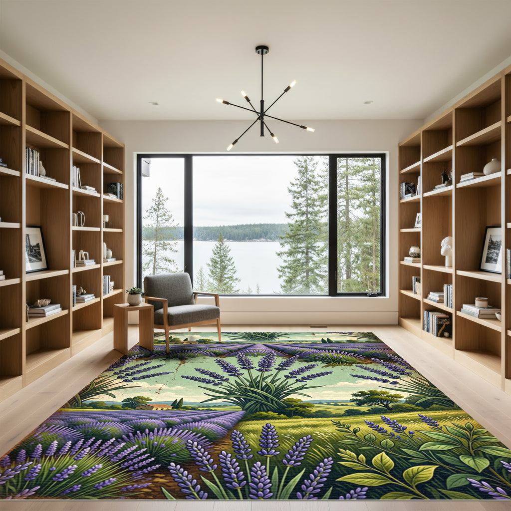 Vintage Lavender Field Landscape Tapestry Rug