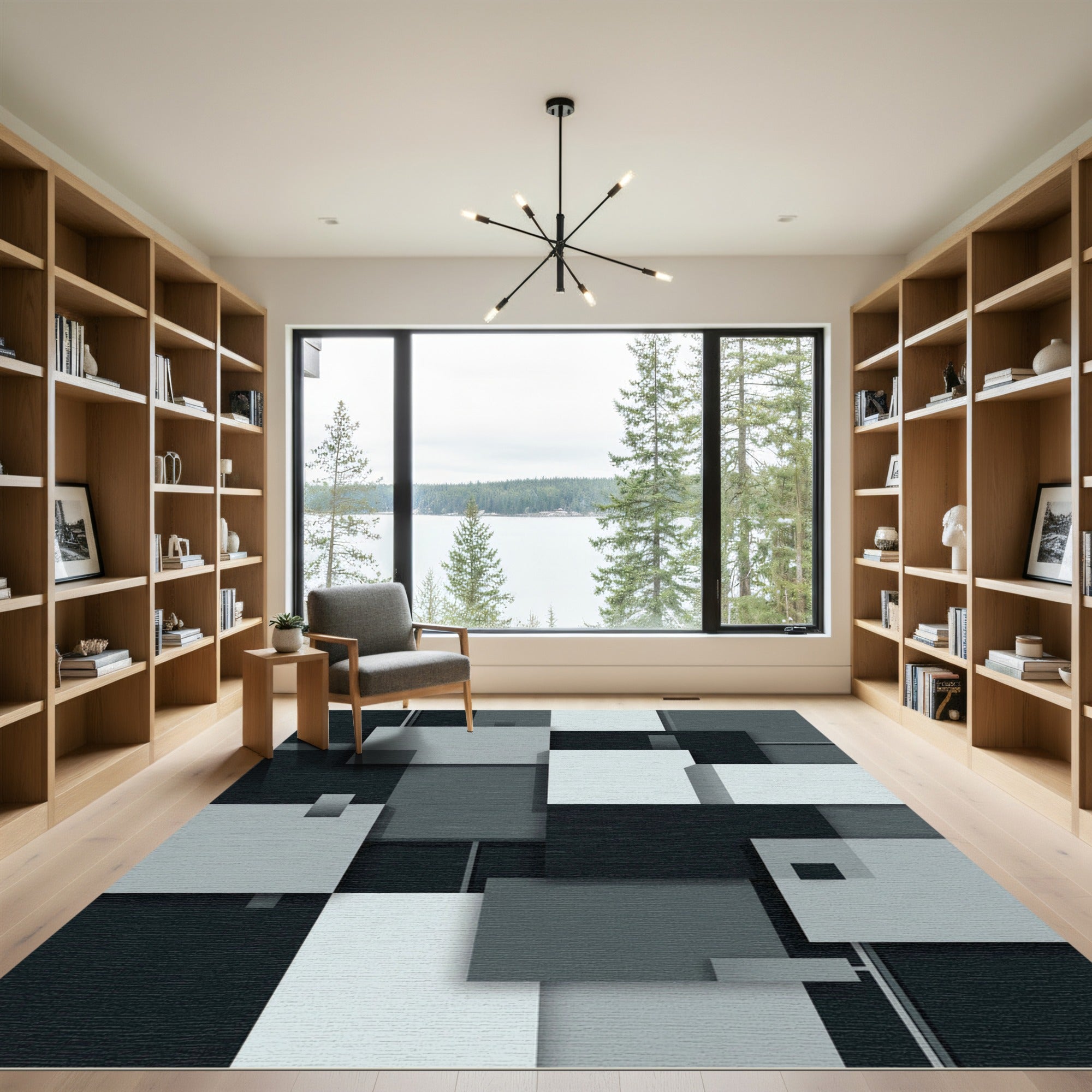 Monochrome Geometric Blocks Composition Rug