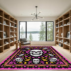 Vibrant Pink Skull Floral Border Rug