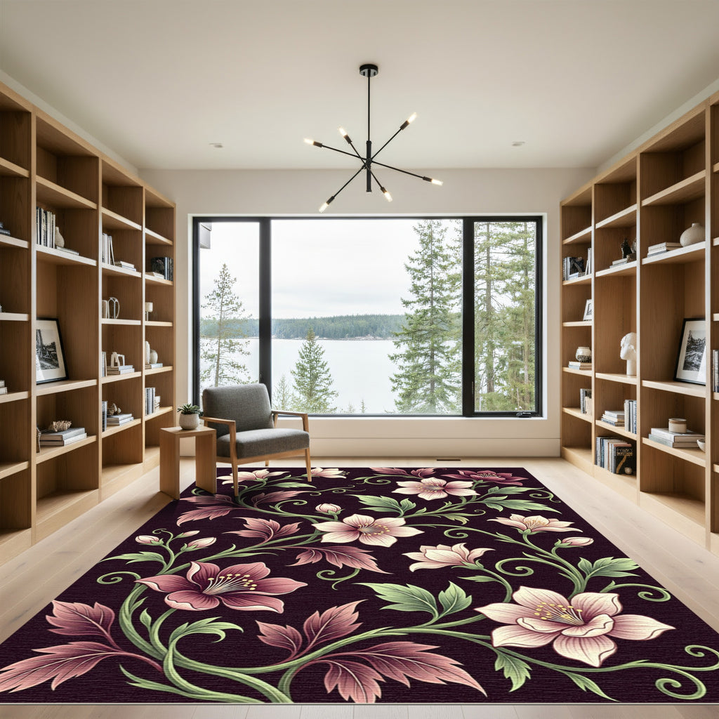 Elegant Mauve Floral Botanical Vine Rug
