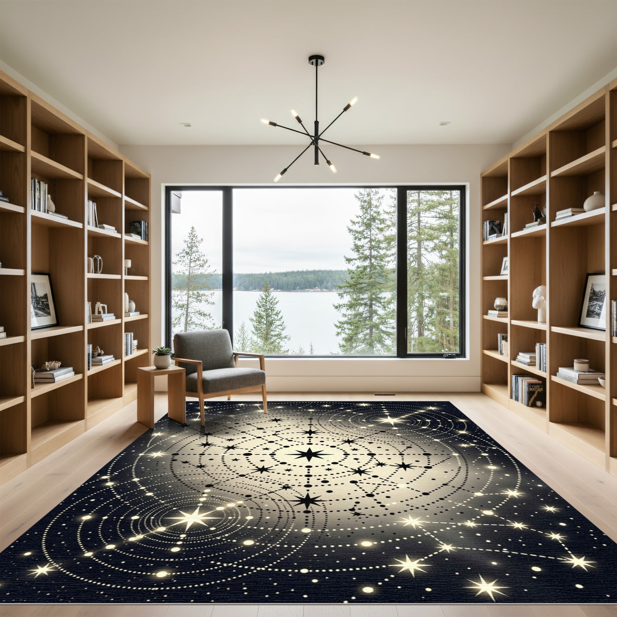 Whimsical Cosmic Starburst Celestial Mandala Rug