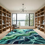Emerald Teal Abstract Swirl Watercolor Rug