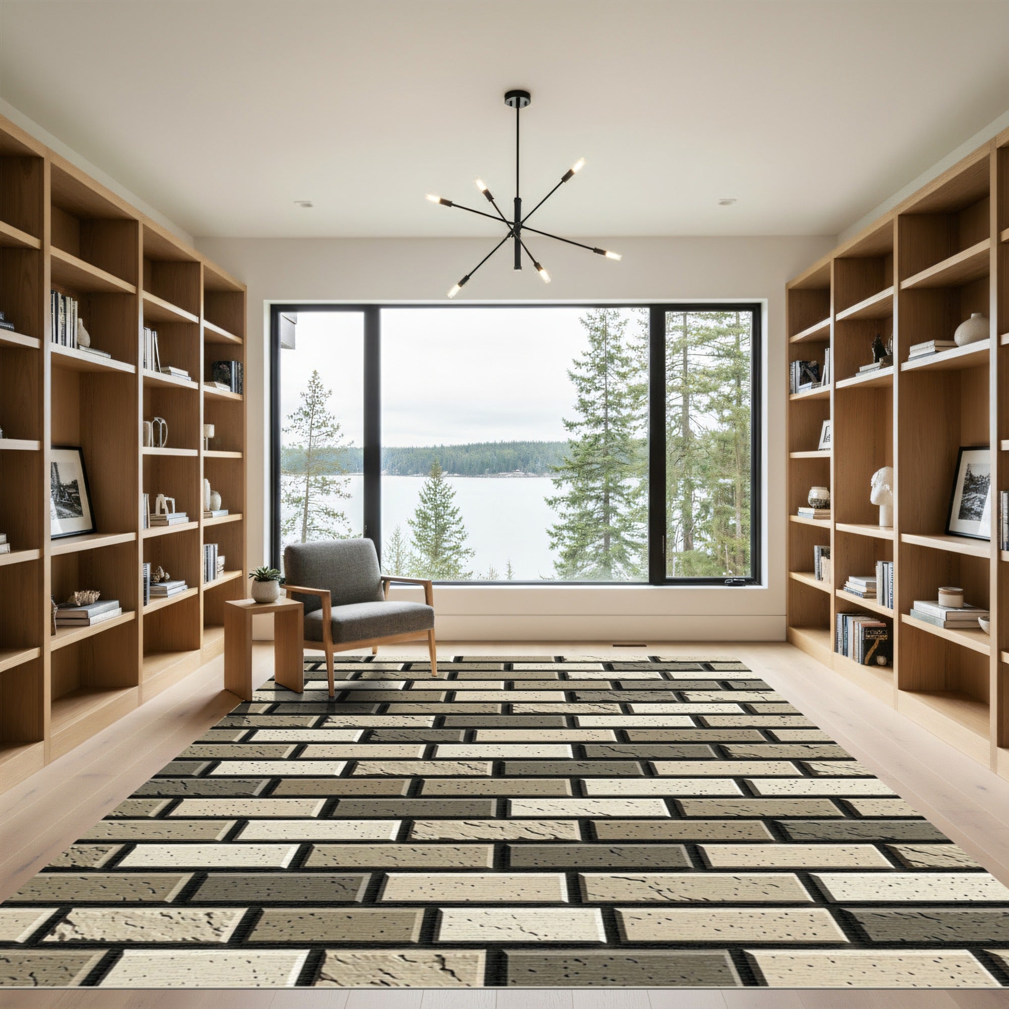 Neutral Toned Brick Wall Texture Rug