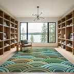 Earthy Green Blue Wave Ripple Rug