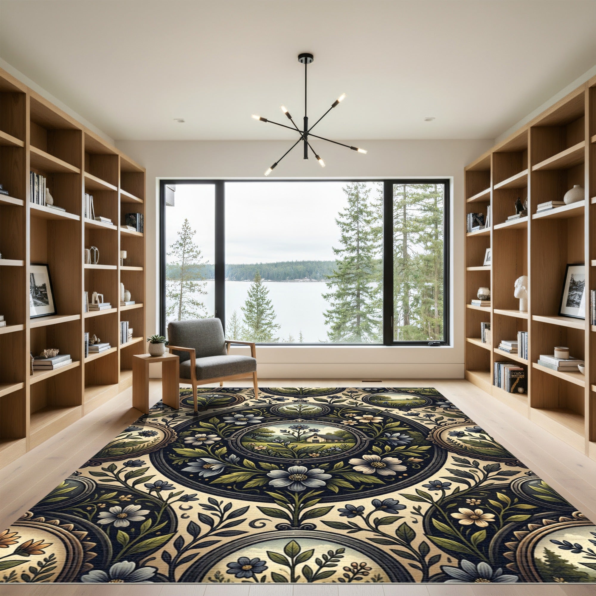 Vintage Farmhouse Floral Landscape Frames Rug