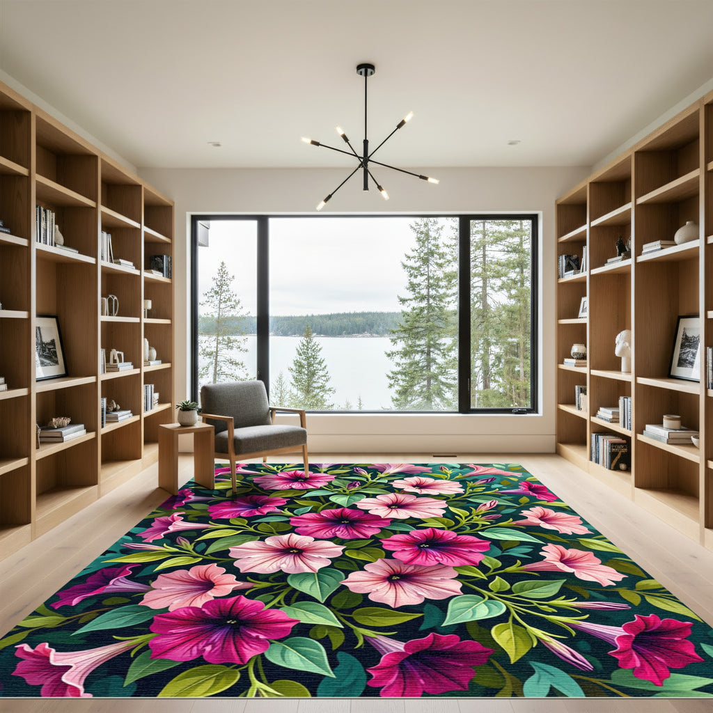 Vibrant Pink Petunia Floral Bouquet Rug