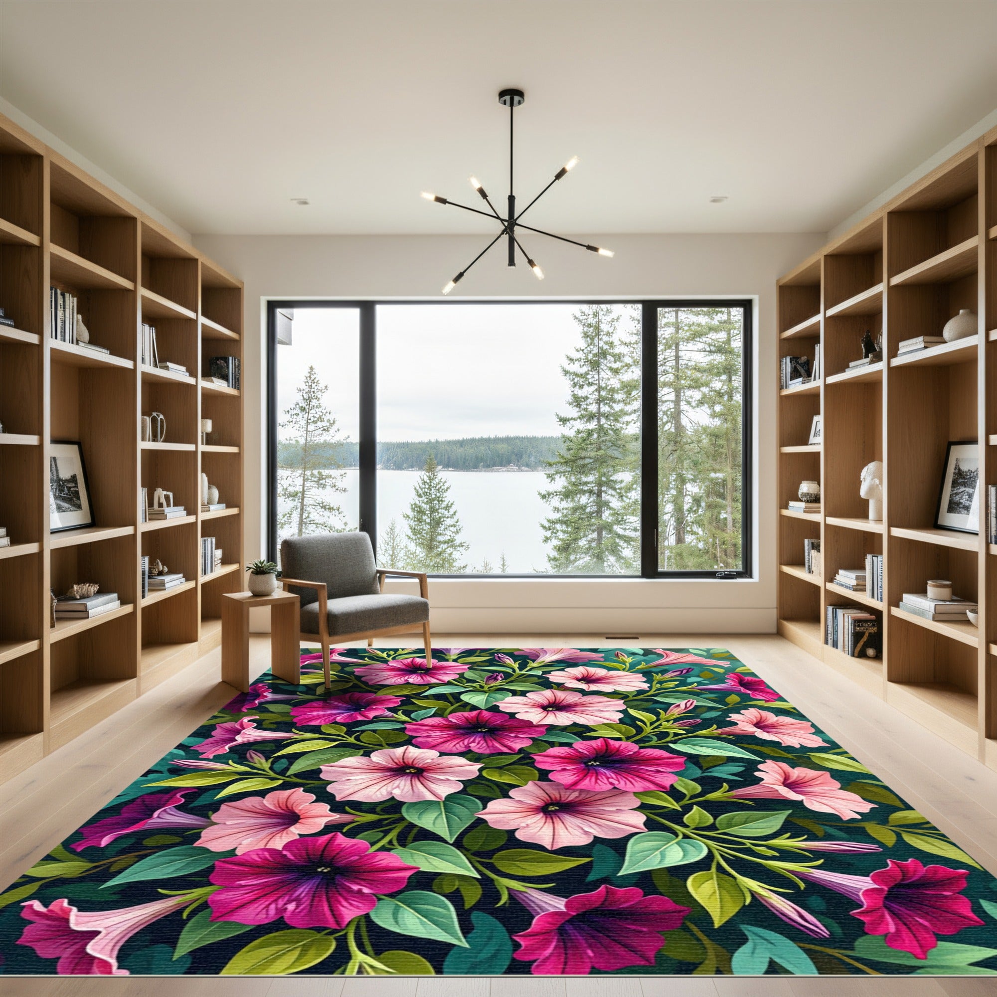 Vibrant Pink Petunia Floral Bouquet Rug