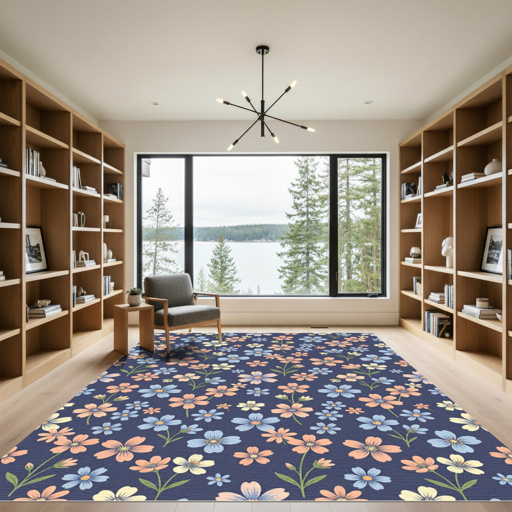 Pastel Floral Meadow Field Rug