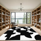 Black White Geometric Abstract Squares and Curves Rug