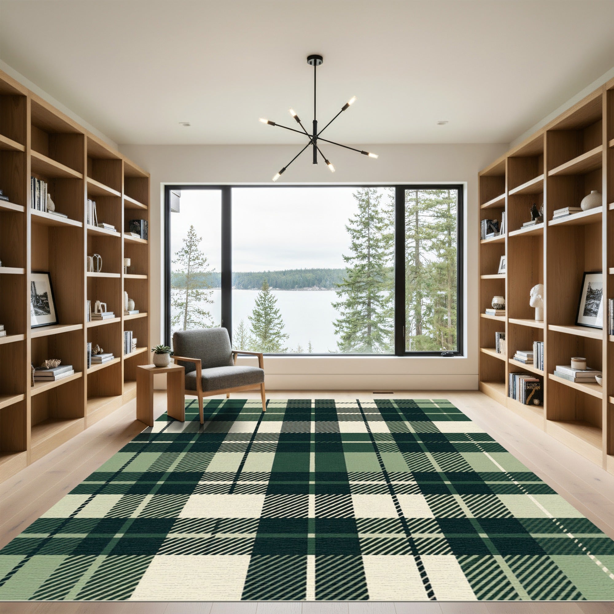 Modern Forest Green Plaid Tartan Rug