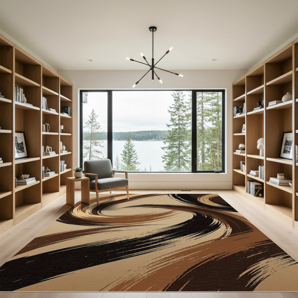 Modern Bronze Abstract Swirl Rug