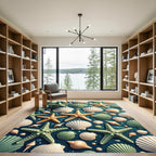 Oceanic Starfish Scallop Shell Collage Rug