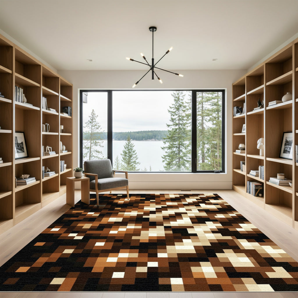 Abstract Golden Bronze Radiant Stripe Rug