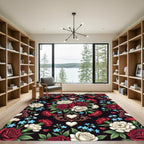 Romantic Crimson Rose Heart Floral Medallion Rug