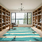 Distressed Teal and Cream Coastal Stripes Rug