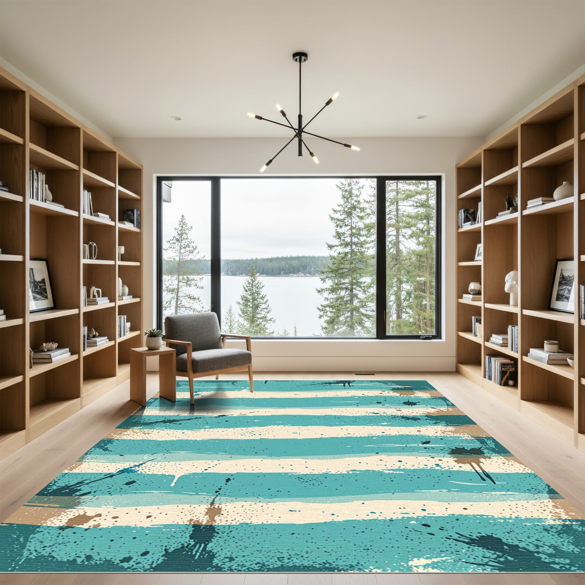 Distressed Teal and Cream Coastal Stripes Rug