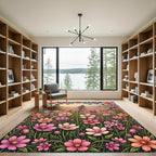 Pink Floral Meadow Art Rug
