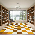 Warm Brown White Checkerboard Squares Rug