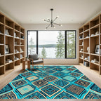 Geometric Blue and Gold Diamond Tile Rug
