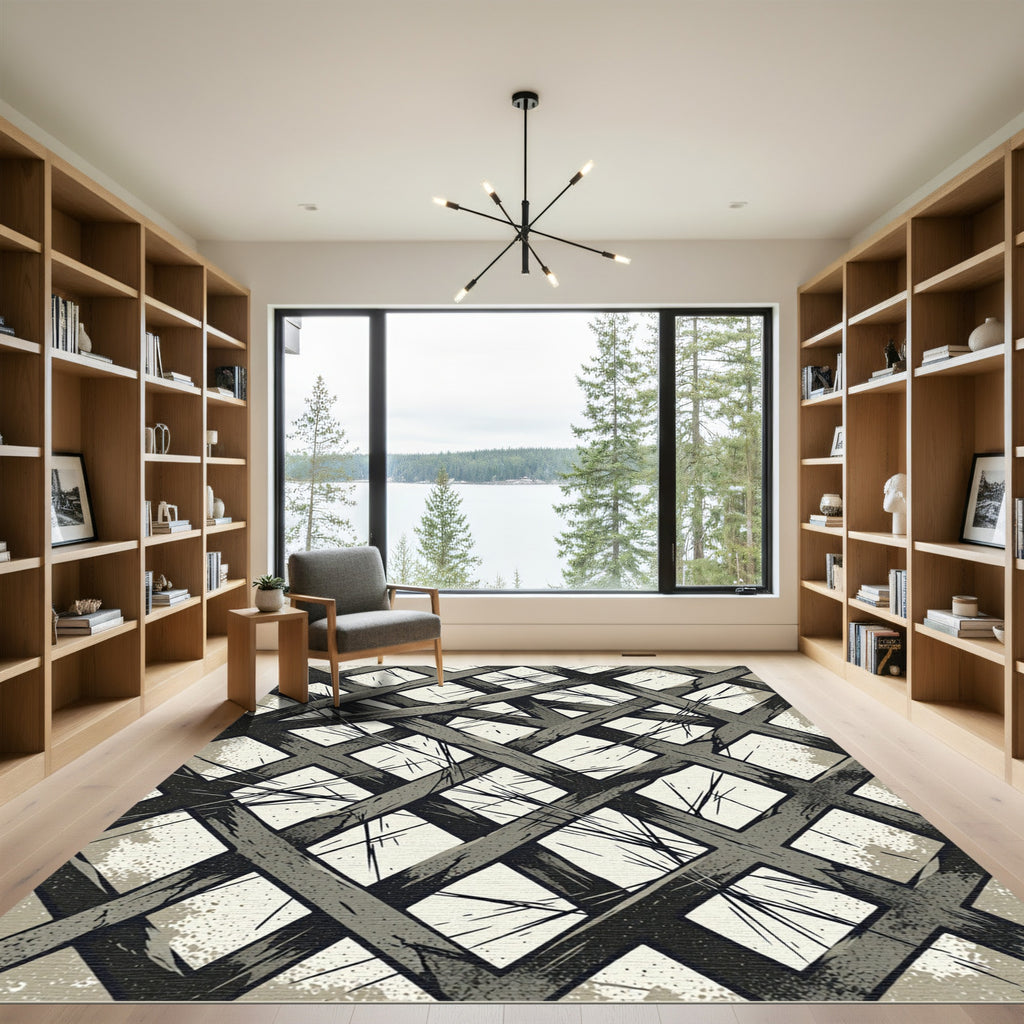 Textured Gray Intersecting Lattice Rug