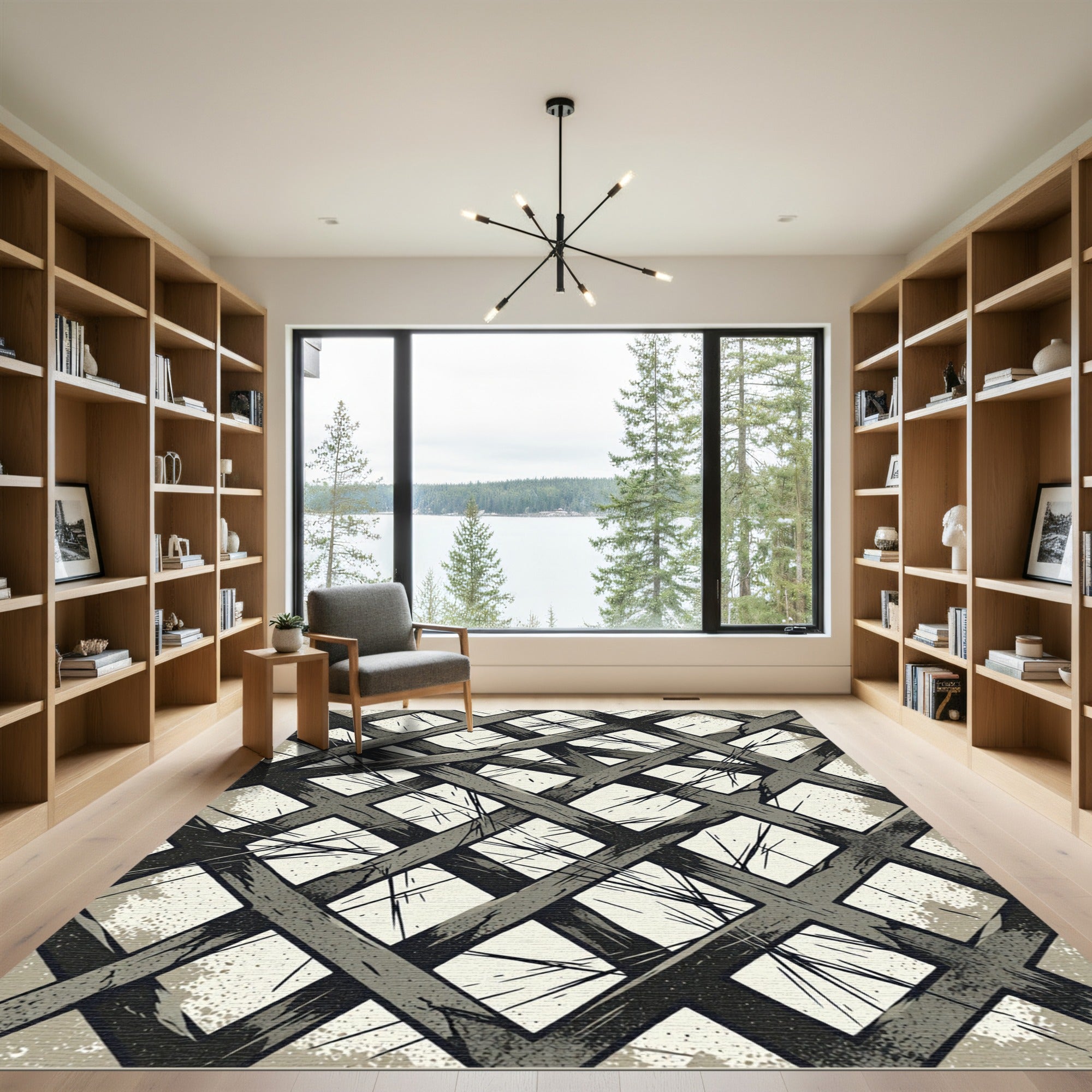 Textured Gray Intersecting Lattice Rug