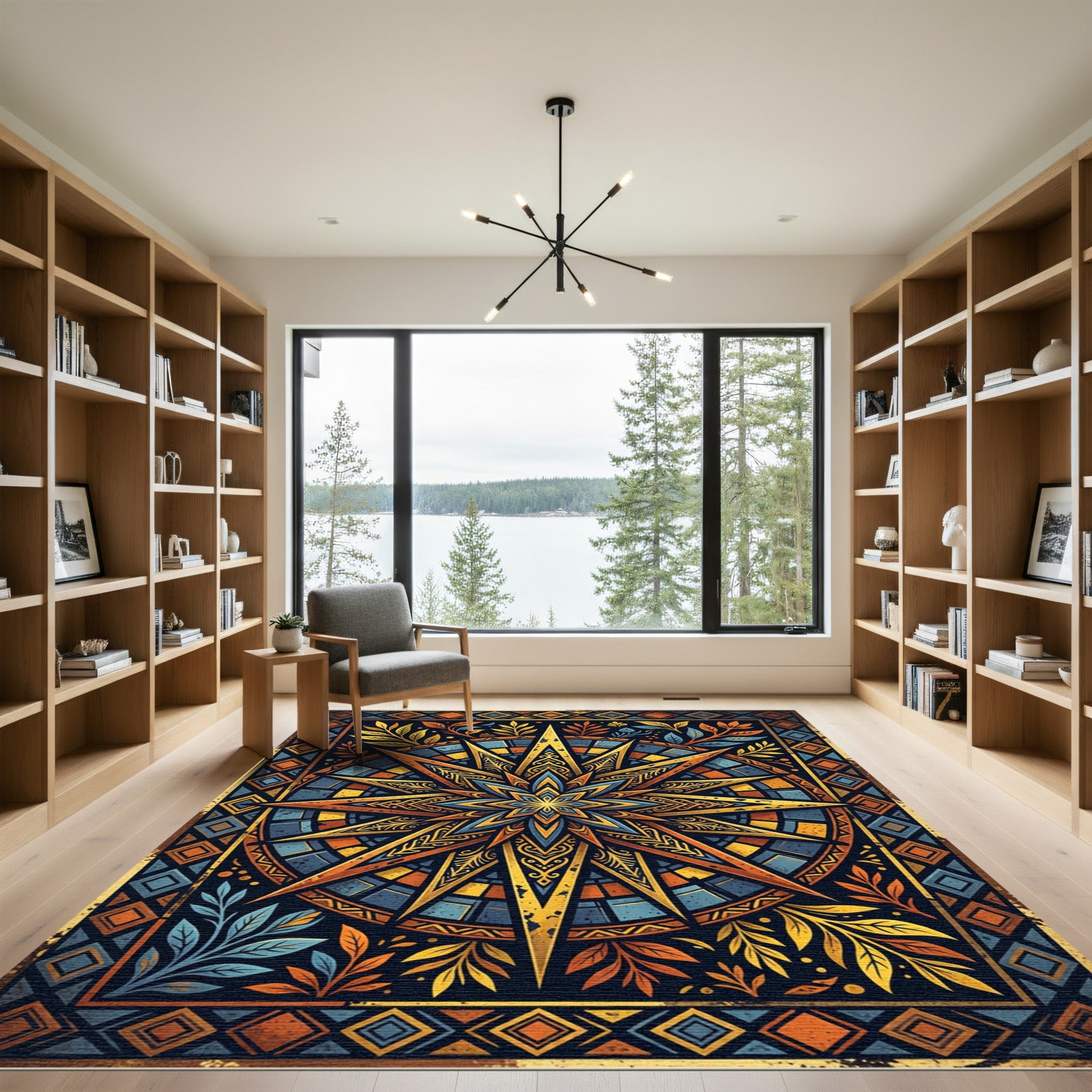Golden Celestial Star Geometric Art Rug