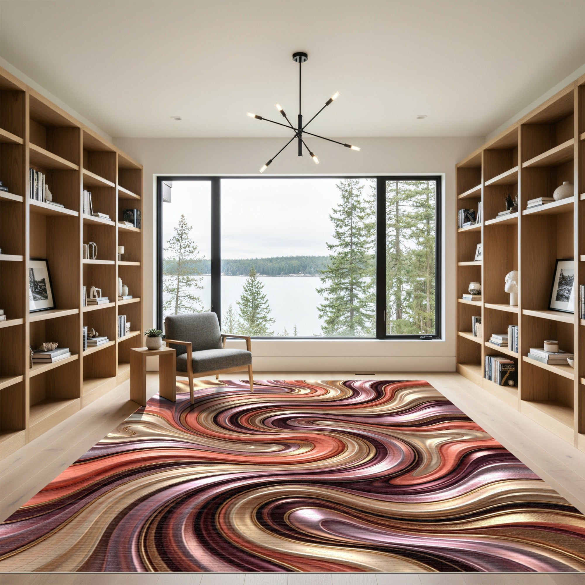 Rose Gold Swirl Fluidic Metal Rug