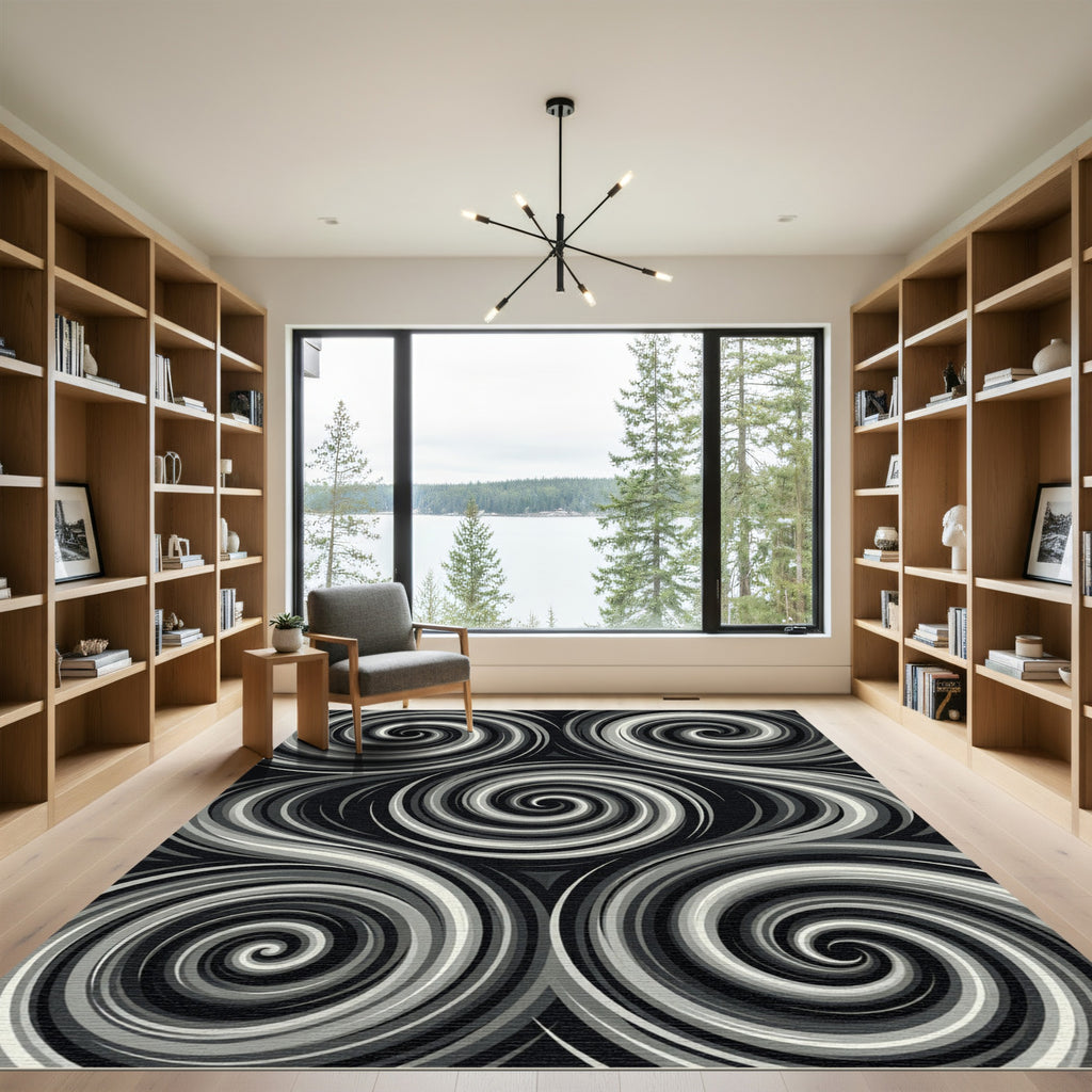 Monochromatic Swirls Abstract Illusion Rug