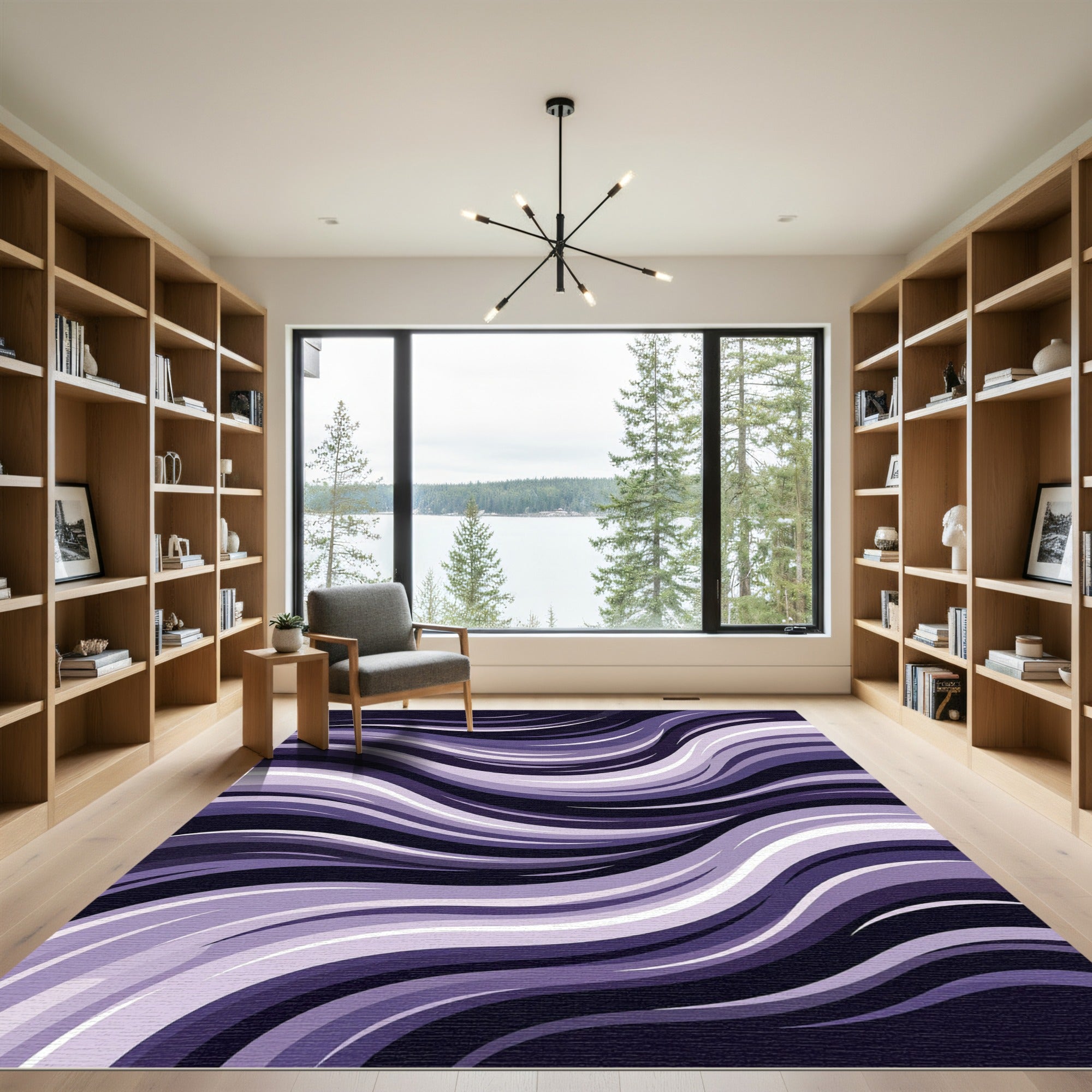 Deep Purple Wavy Stripe Abstract Rug