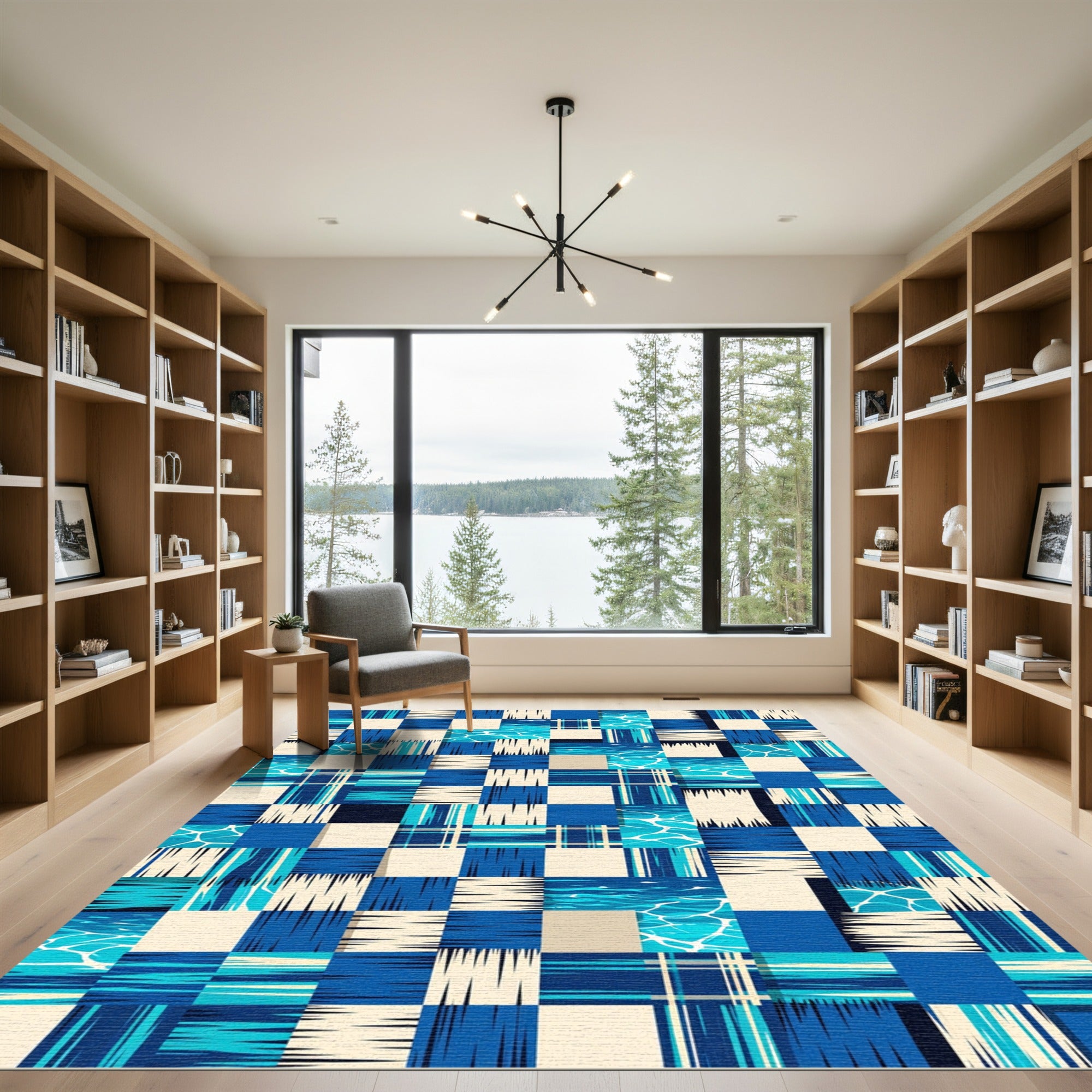 Blue Aqua Patchwork Checkerboard Rug