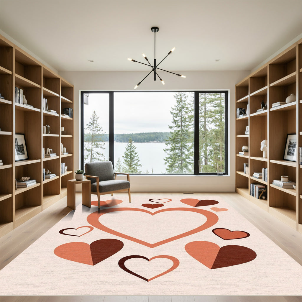 Terracotta Hearts Scattered Composition Rug