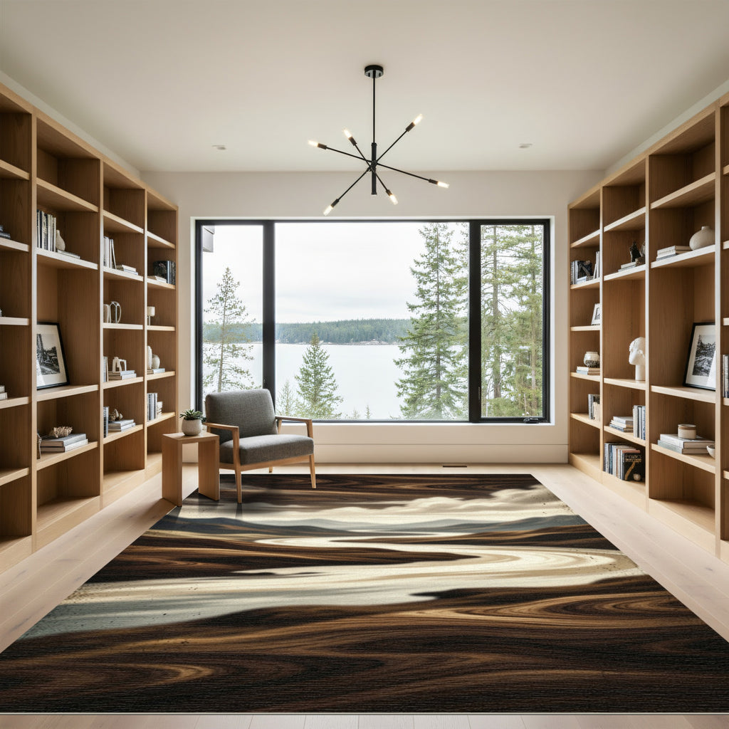 Earthy Wood Grain River Landscape Rug