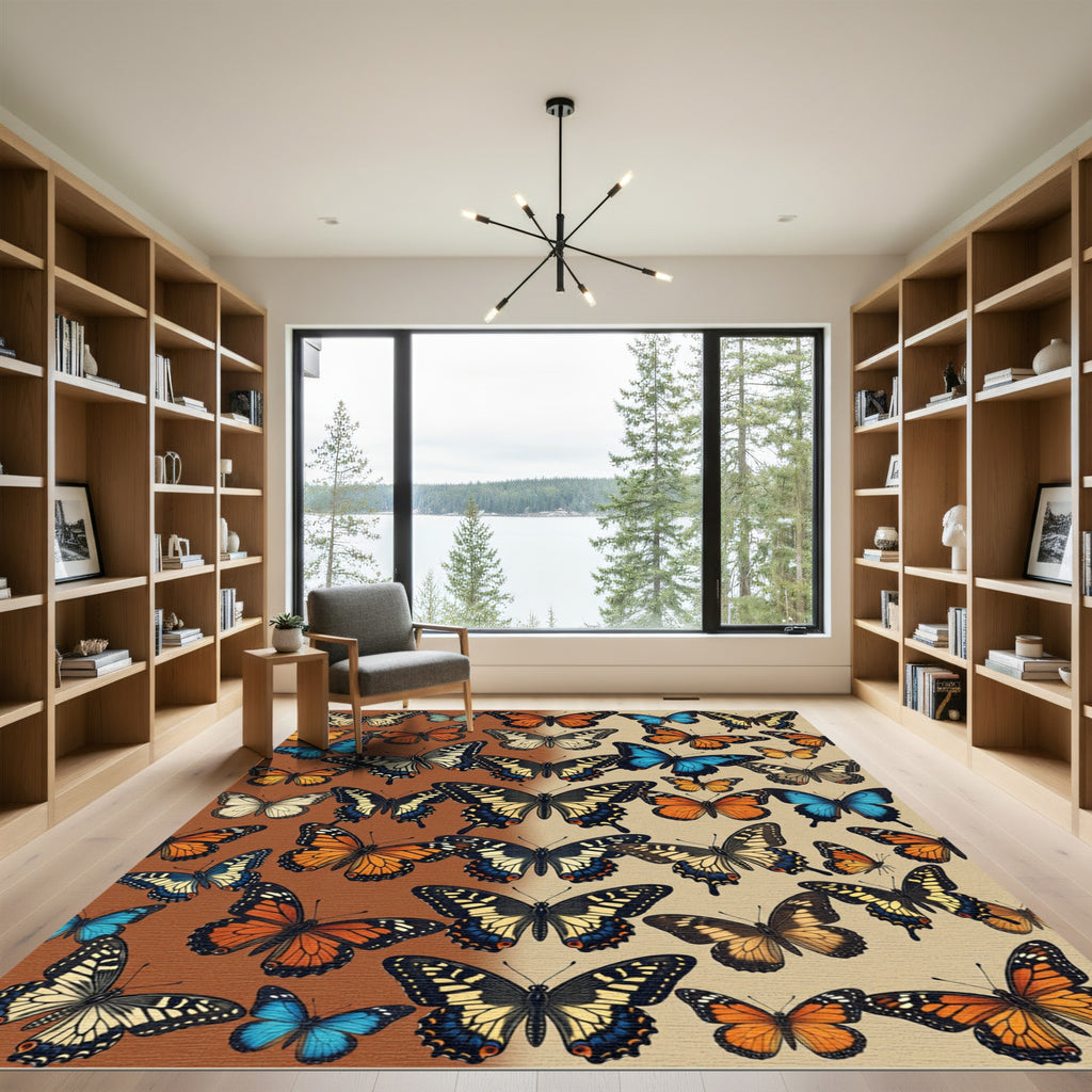 Vibrant Dual Tone Butterfly Garden Field Rug