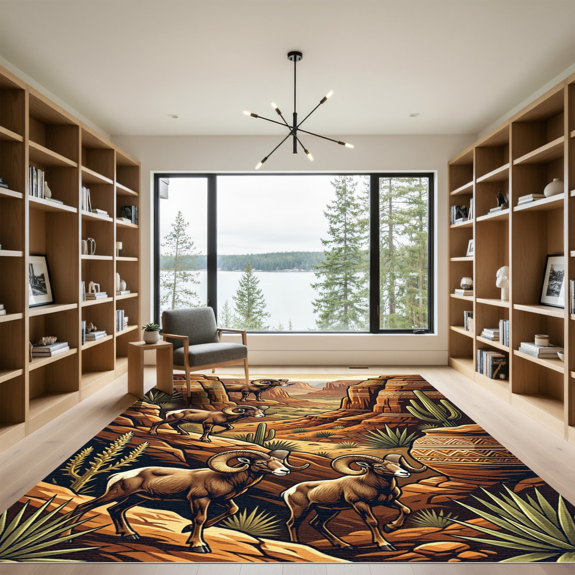 Canyon Bighorn Sheep Desert Terracotta Art Rug