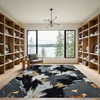 Abstract Charcoal Brushed Gold Ink Composition Rug