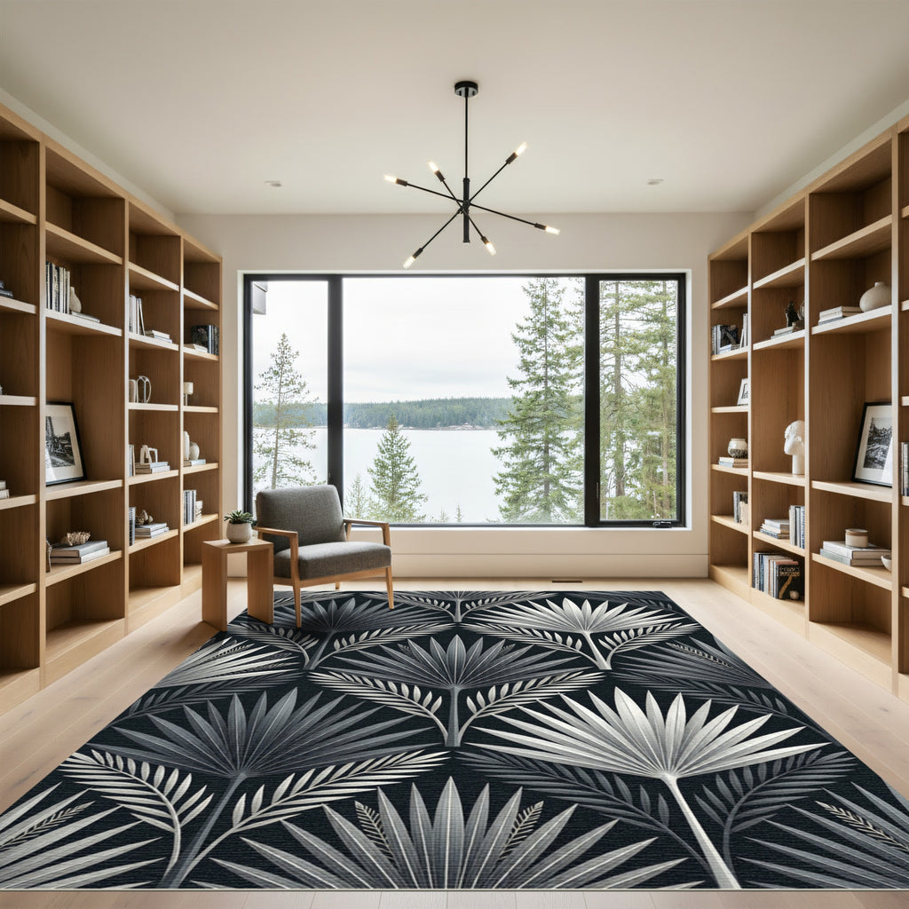 Silver Palm Frond Botanical Art Rug