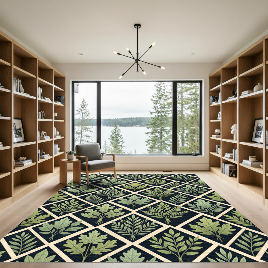 Sage Green Botanical Diamond Lattice Rug