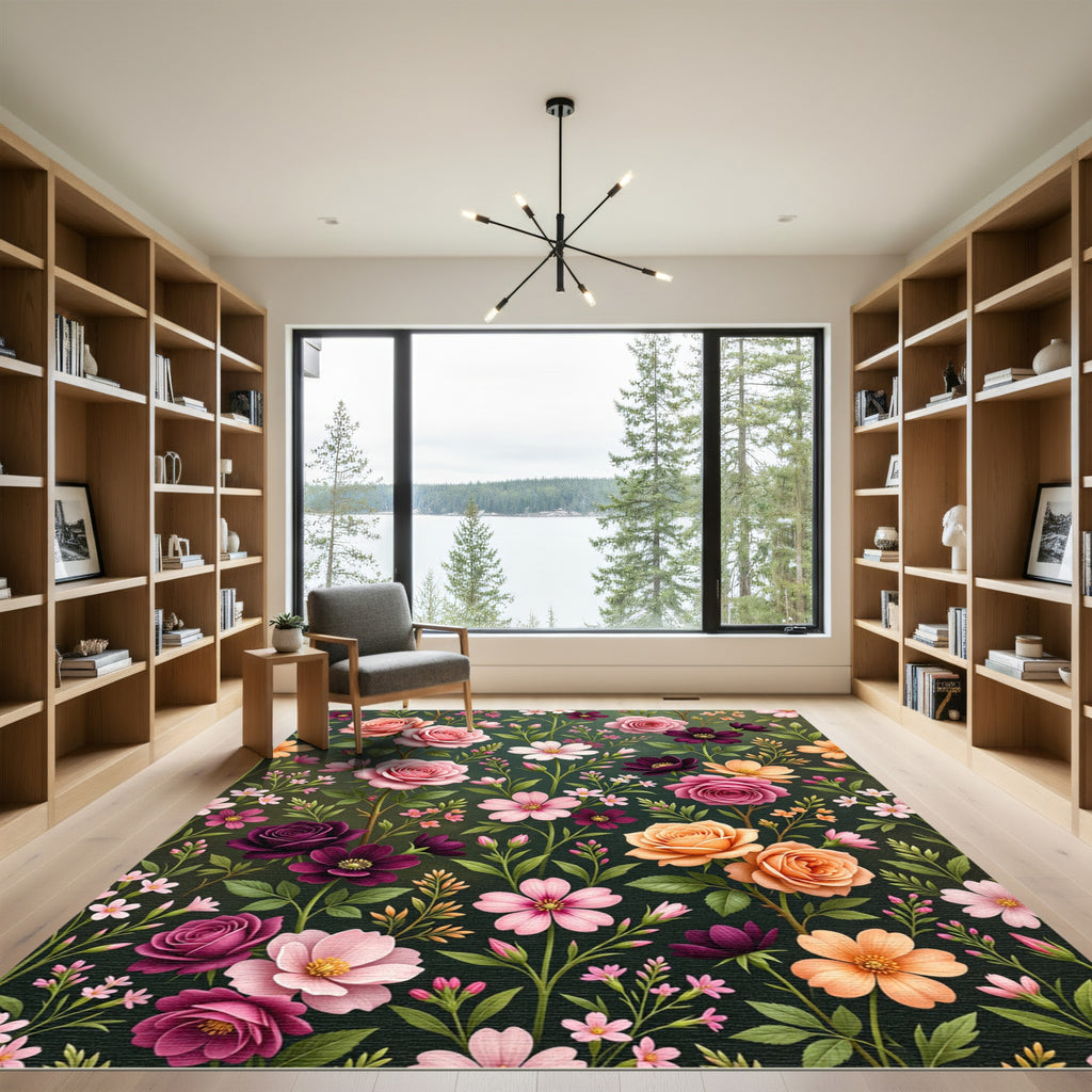 Pink Orange Rose Floral Garden Rug