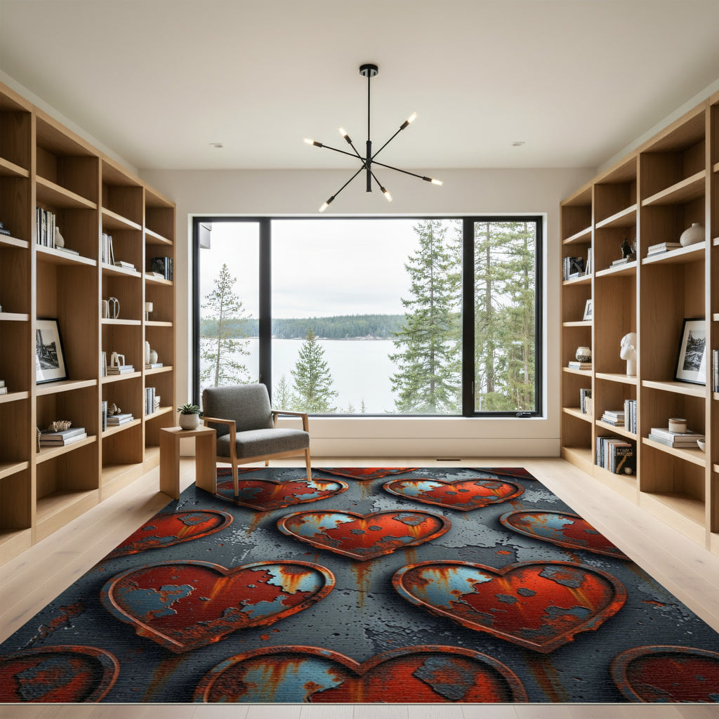 Rusty Red Heart Texture Composition Rug