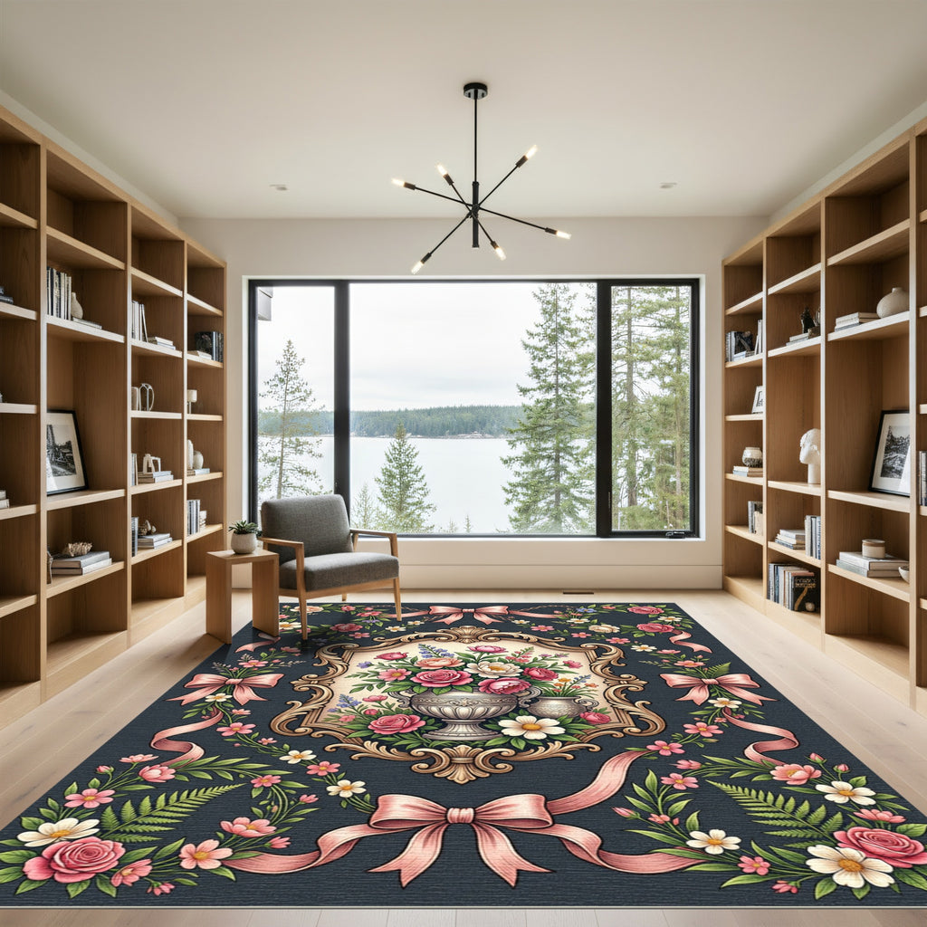 Ornate Floral Rose Ribbon Garland Rug