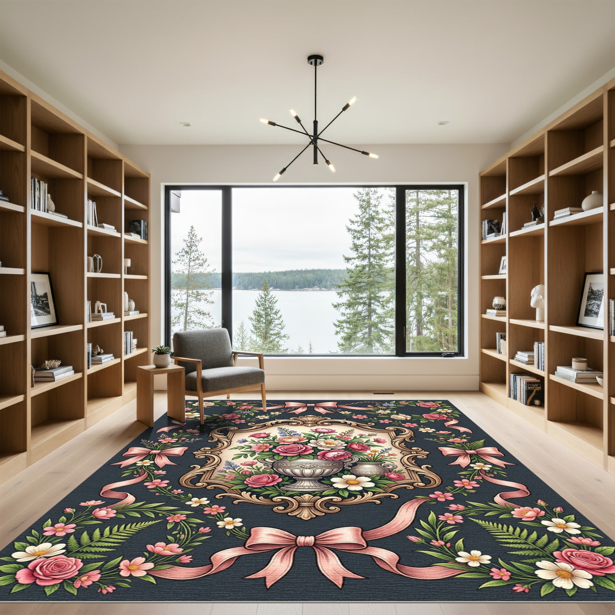 Ornate Floral Rose Ribbon Garland Rug