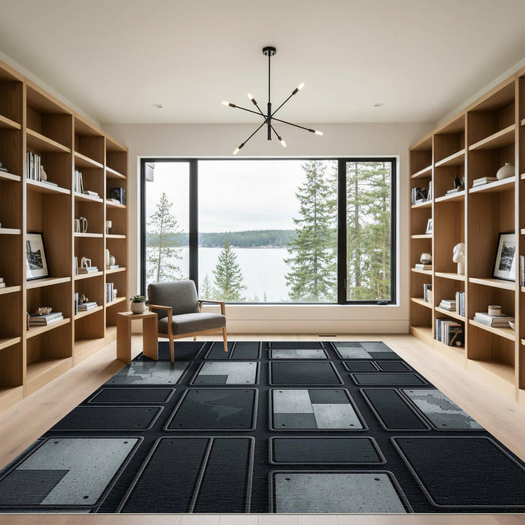 Gray Concrete Panel Grid Rug