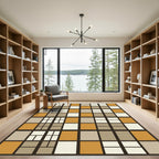 Midcentury Golden Ochre Grid Block Rug